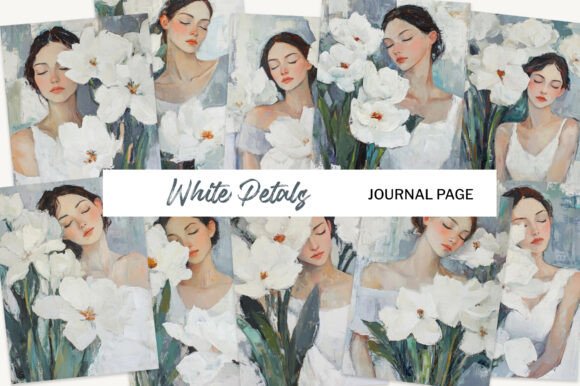 Download Floral Journal Pages - White Petals - White Collection