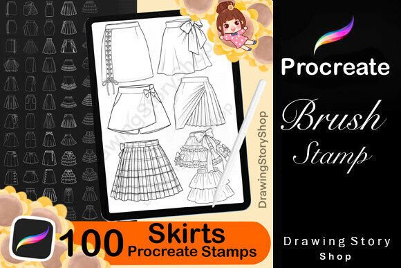 Download 100 Procreate Skirt Stamp Brushes - Brush Collection
