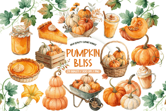Download Watercolor Pumpkin &amp; Floral Clipart - Floral Collection