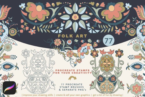 Download Folk Art Procreate Brushes, Floral Folk - Brush Collection